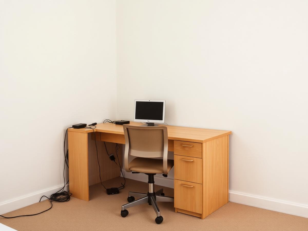 Plain bedroom desk before the setup upgrade