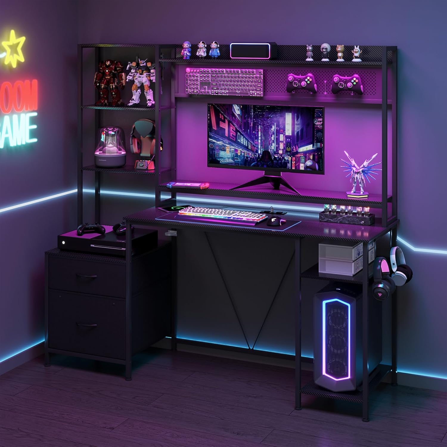 LED Desk with Pegboard