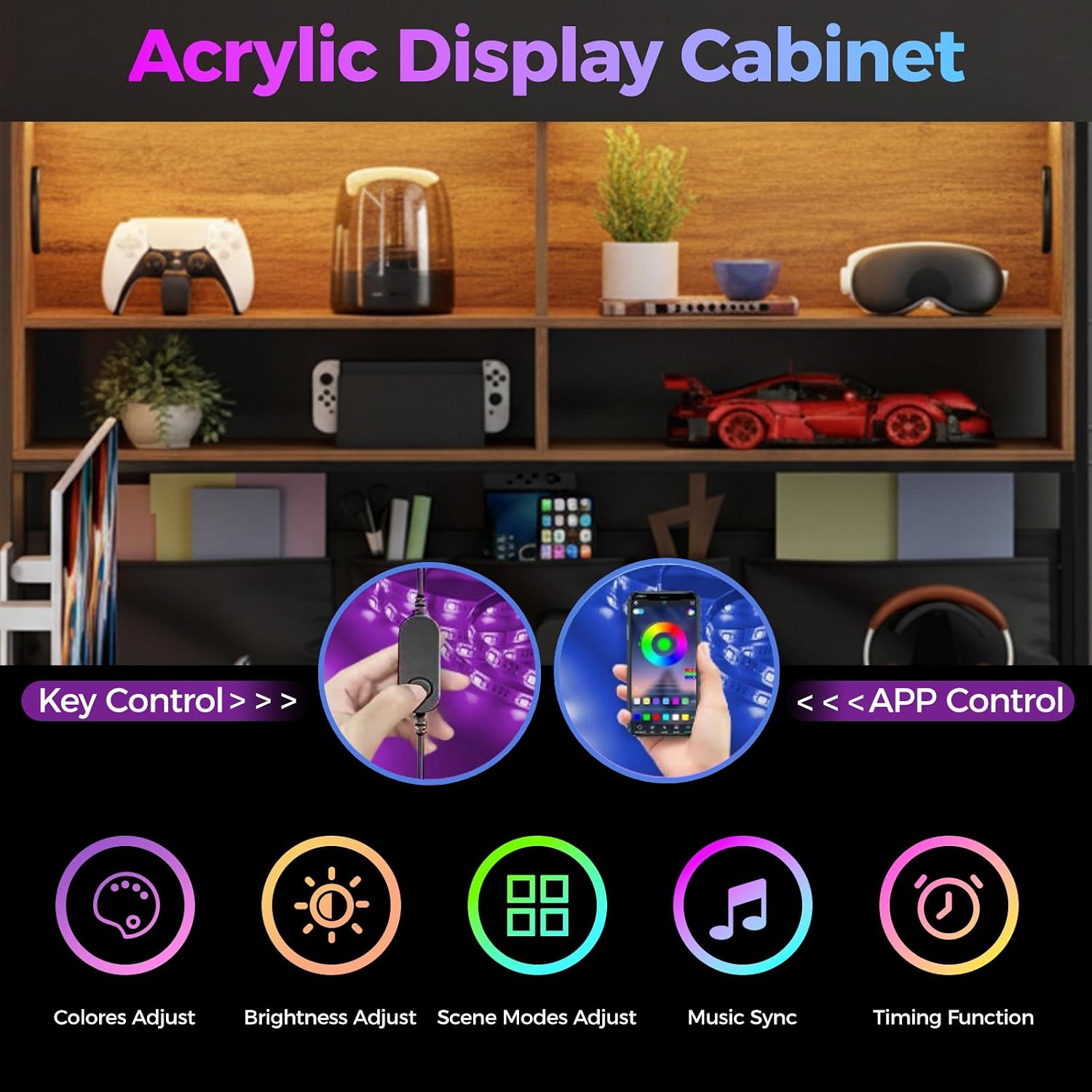 LED L-Shaped Desk with Drawers 130cm photo 3