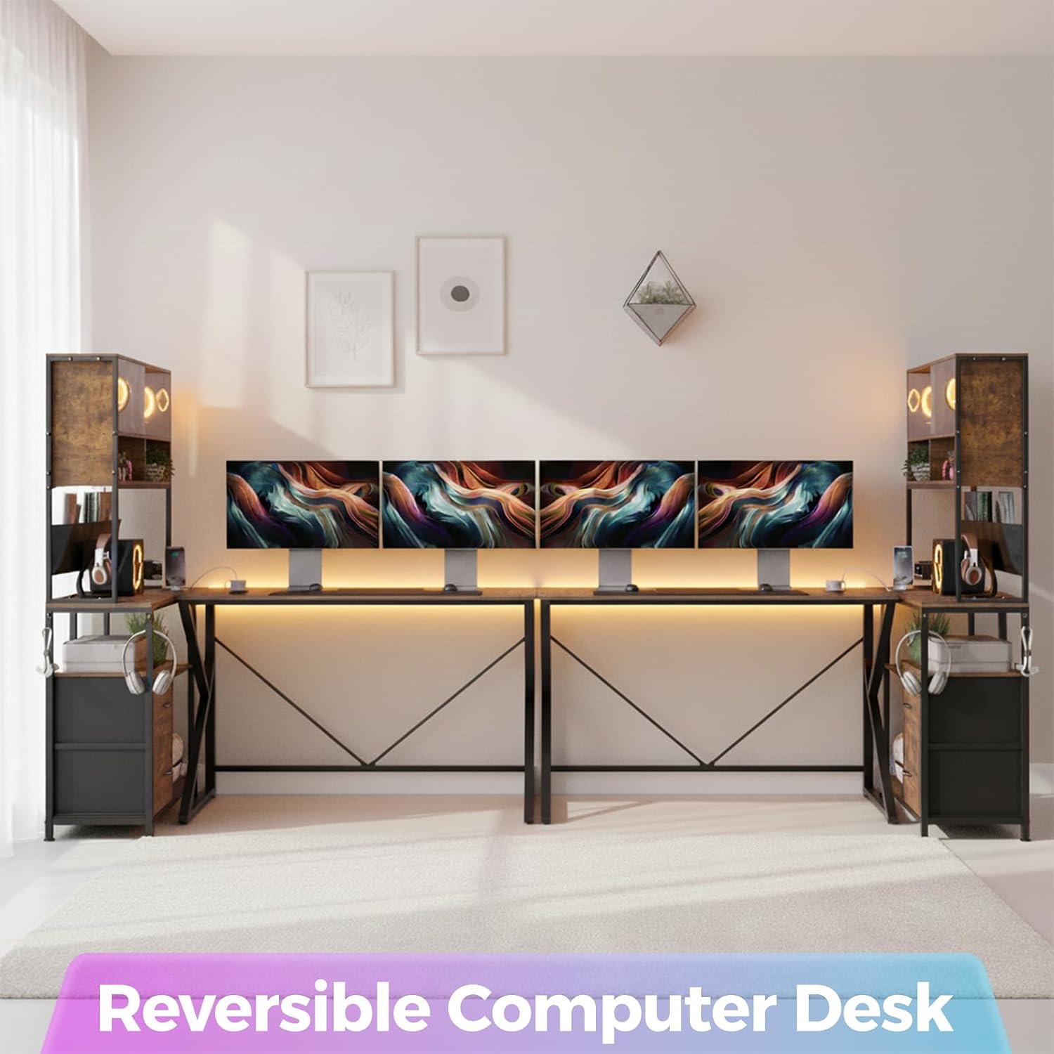 LED L-Shaped Desk with Drawers 130cm photo 5