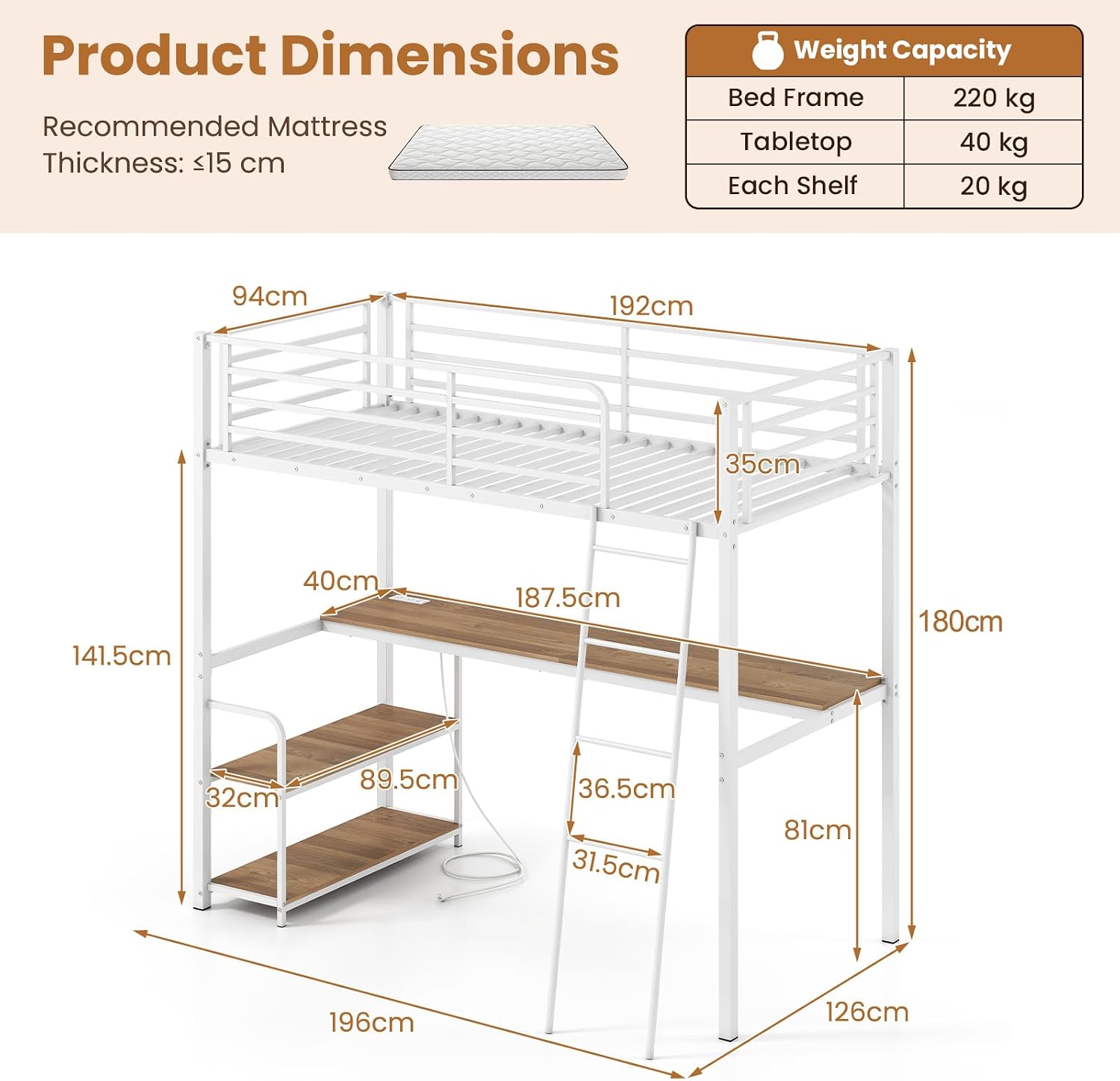 Loft Bed with Desk (Natural) photo 2