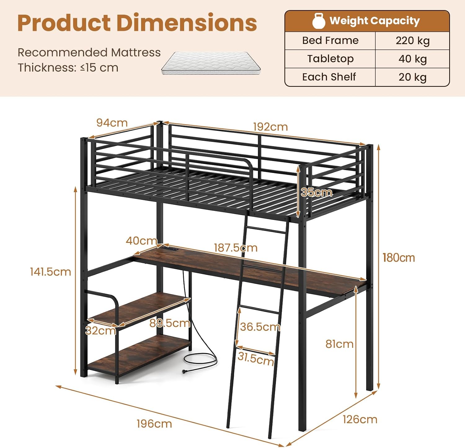 Loft Bed with Desk (Brown) photo 2