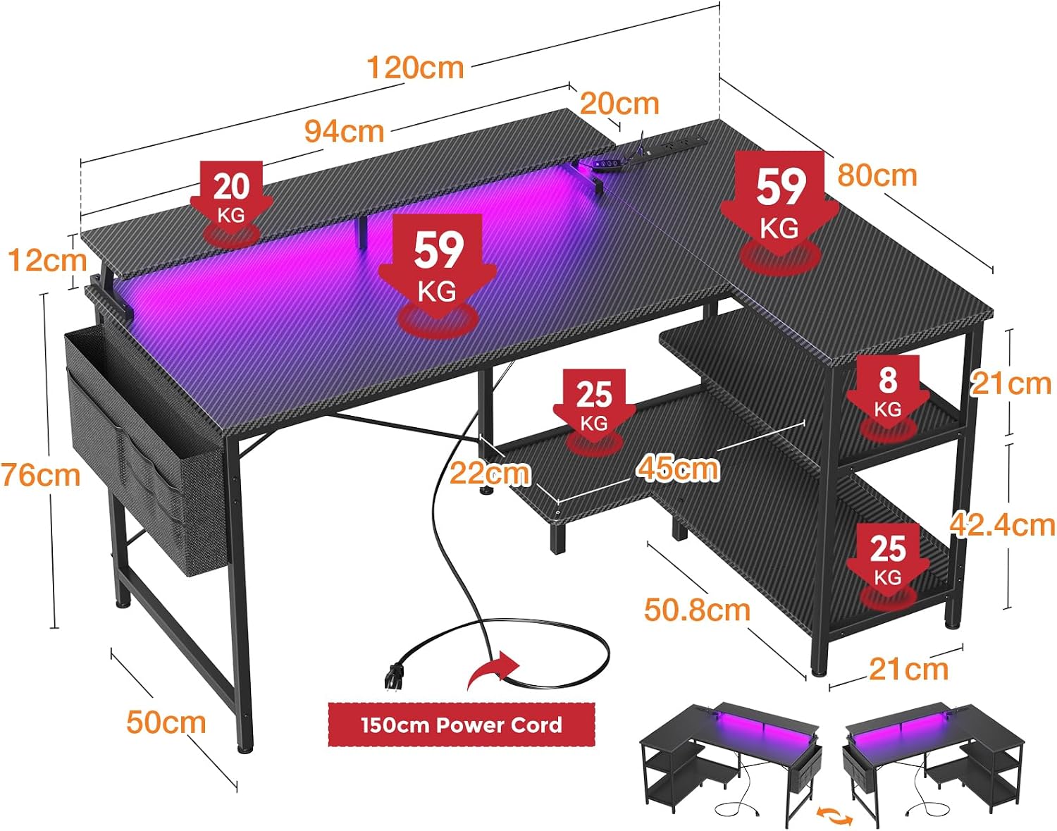 LED Desk with Power Outlet photo 3