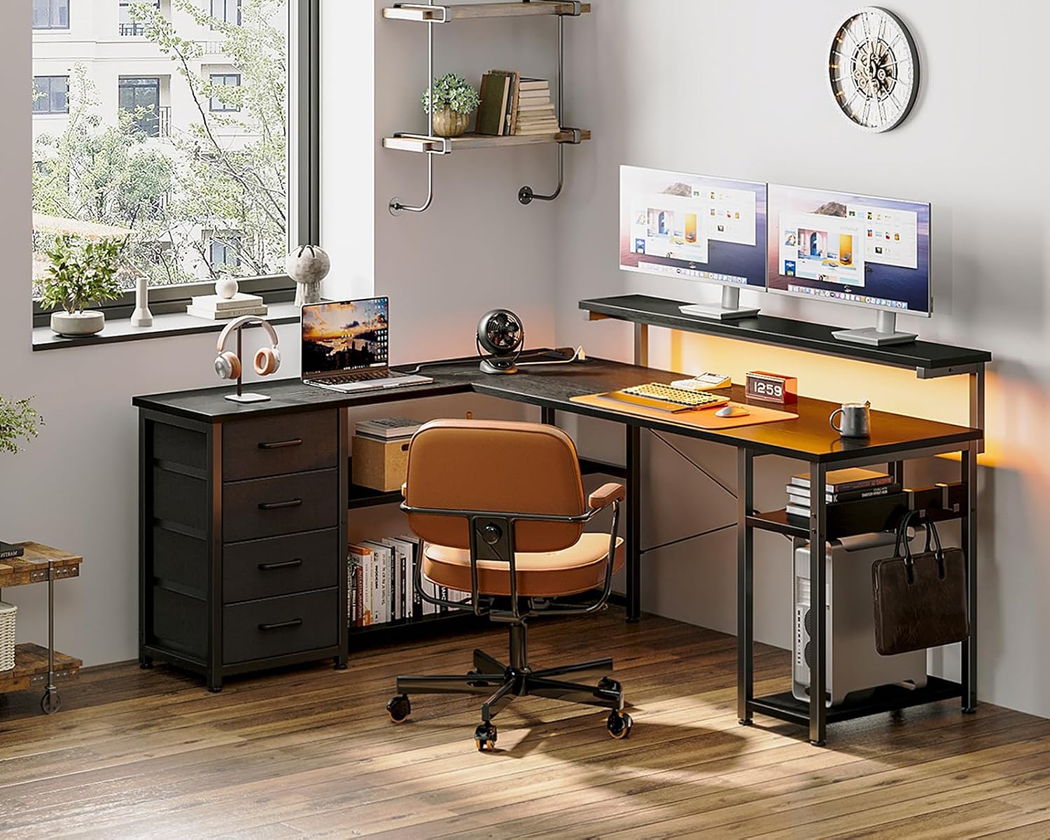 LED L-Shaped Desk with Drawers photo 2
