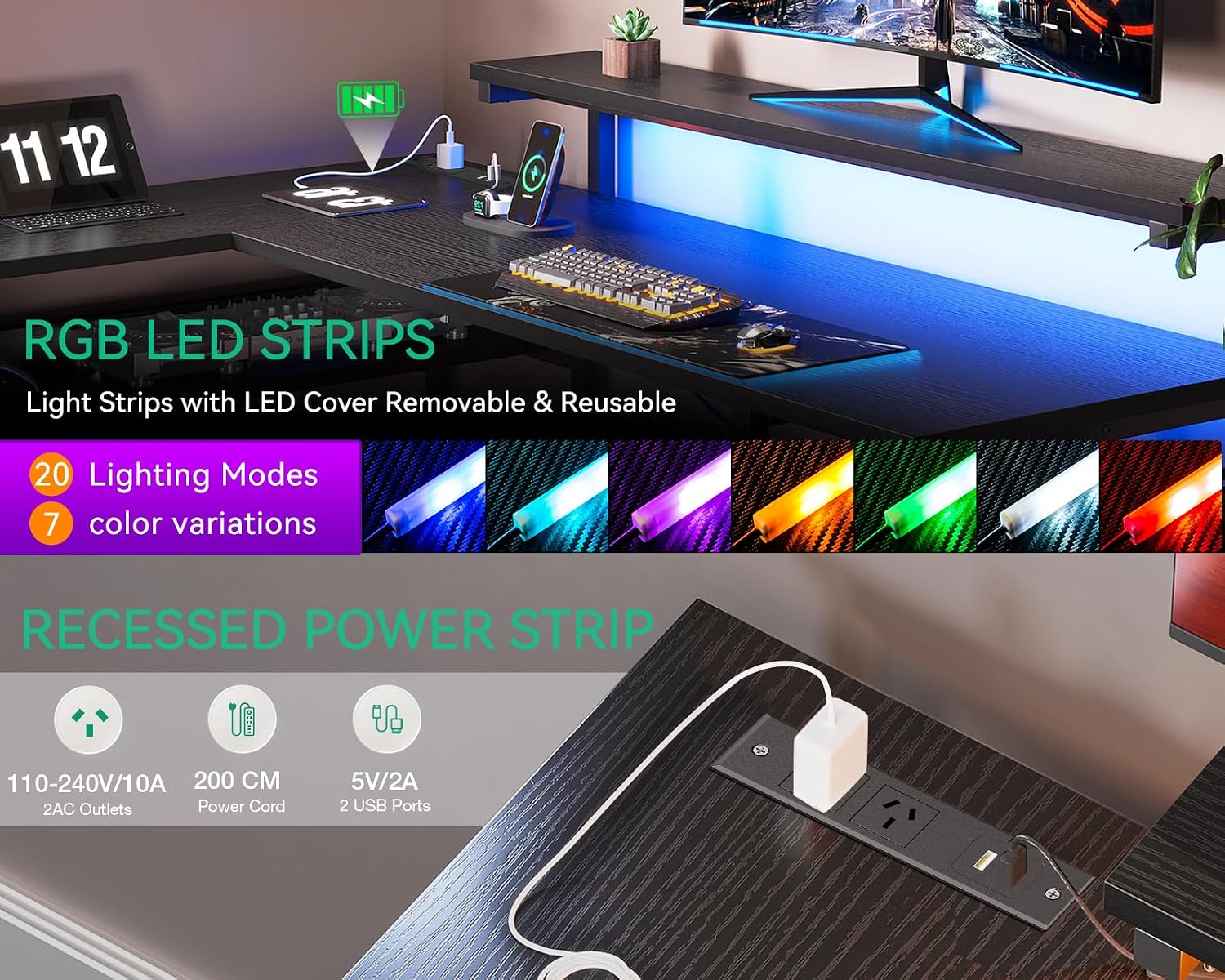 LED L-Shaped Desk with Drawers photo 4
