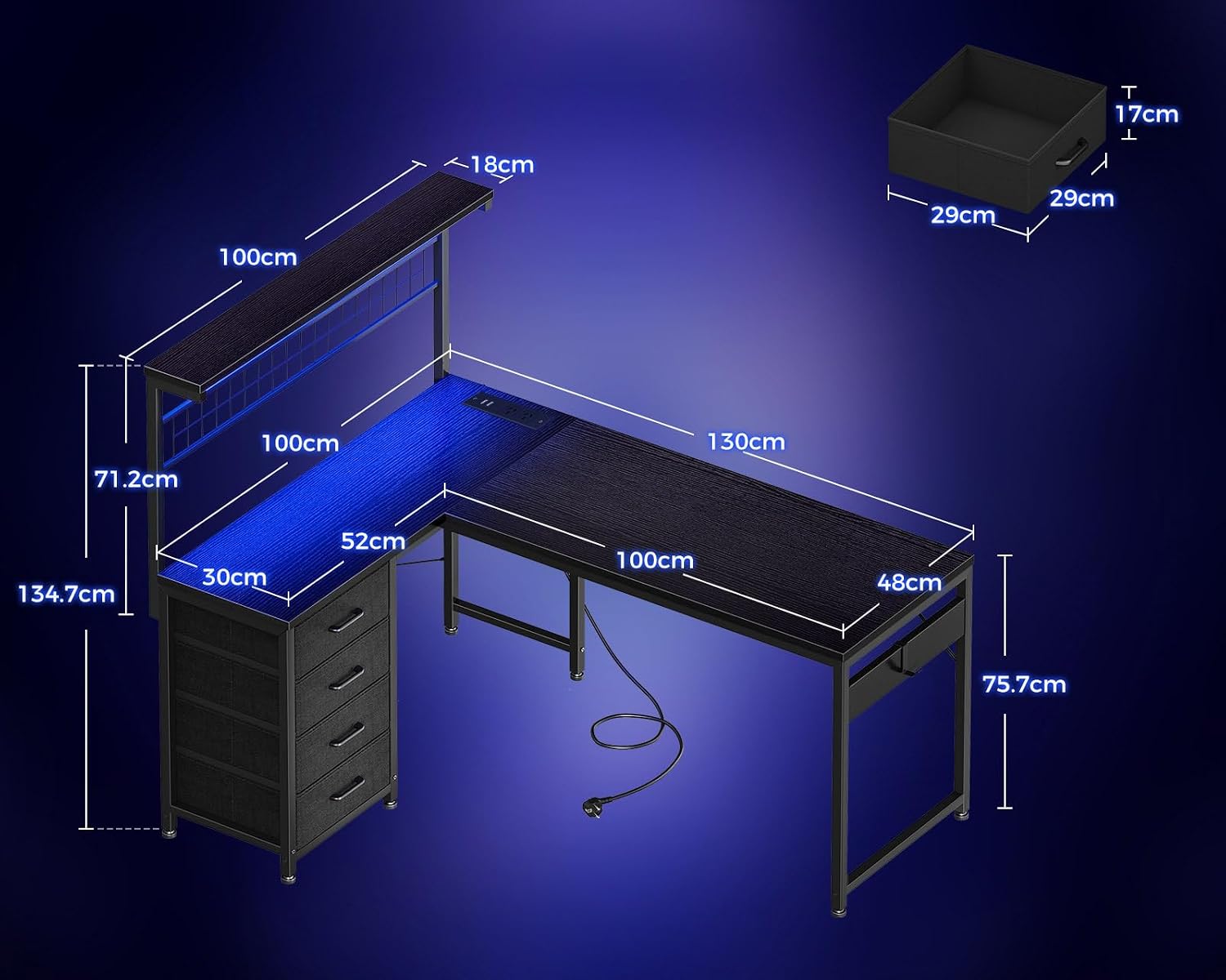 Reversible LED Corner Desk photo 3
