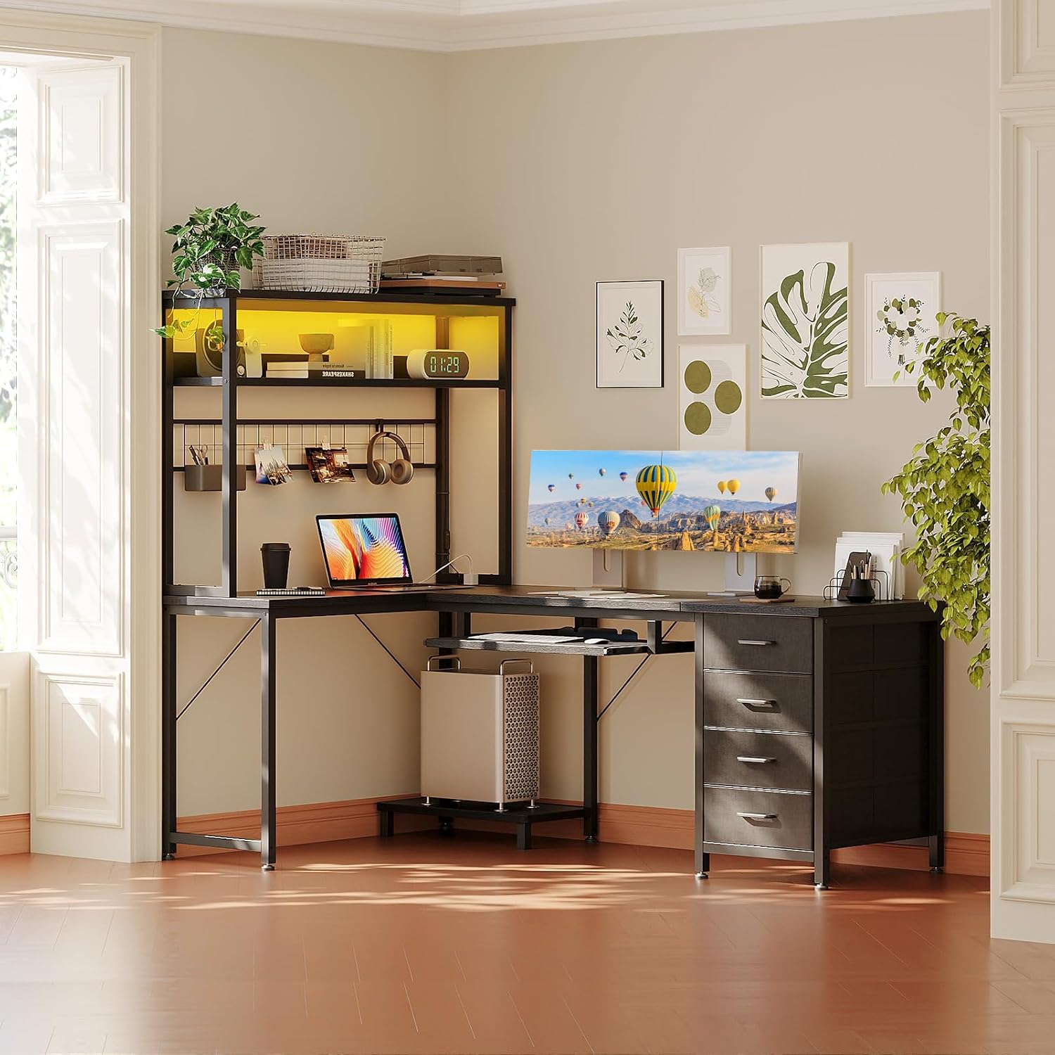 LED Desk with 4 Drawers 149cm photo 2