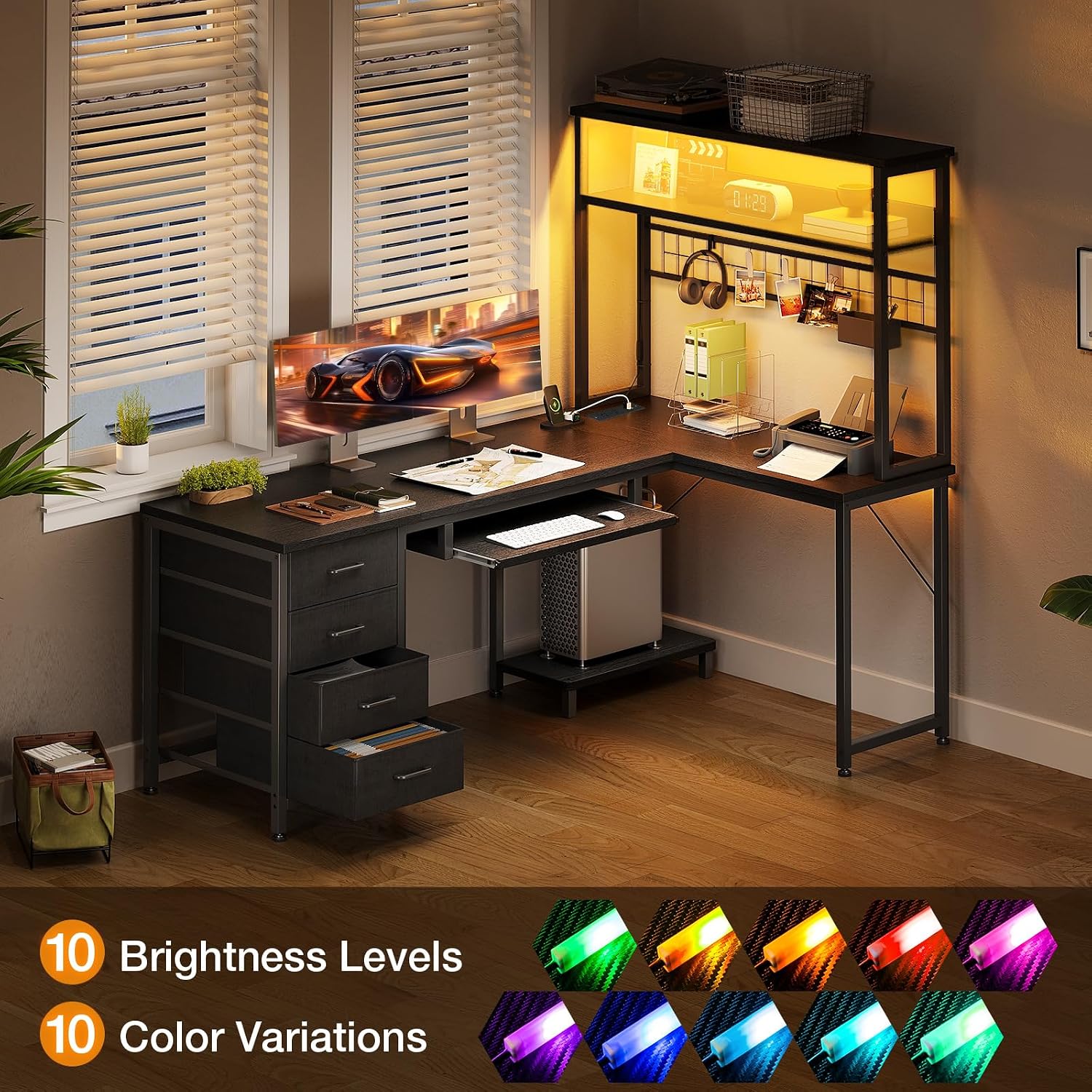 LED Desk with 4 Drawers 149cm photo 4
