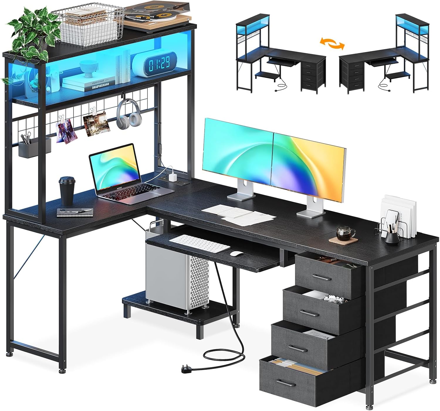 LED Desk with 4 Drawers 149cm