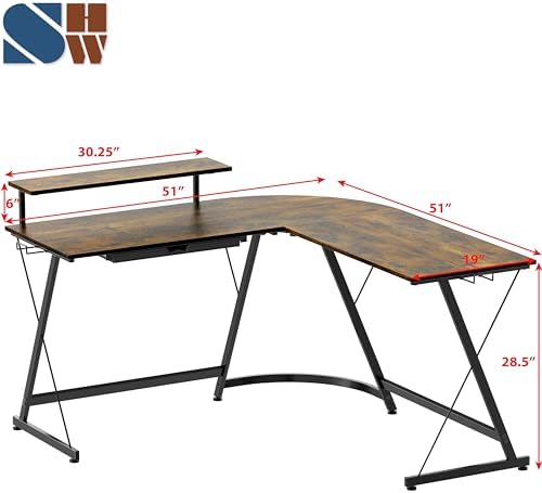 L-Shaped Desk with Monitor Stand 129cm photo 4