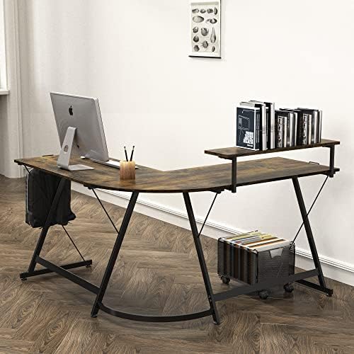 L-Shaped Desk with Monitor Stand 129cm photo 5
