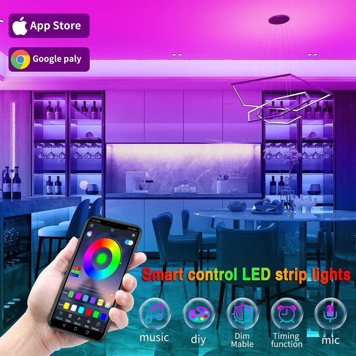 Bluetooth RGB Strip Lights 30m photo 3