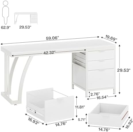 Study Desk with 3 Drawers 150cm photo 3