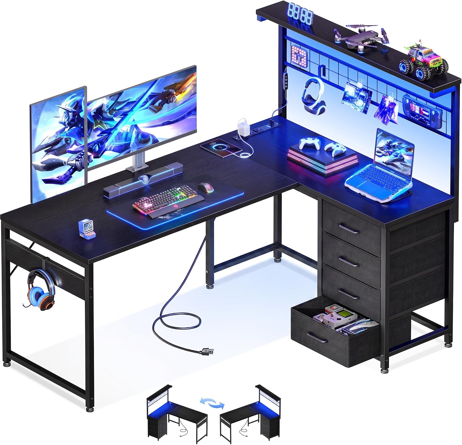 Reversible LED Corner Desk