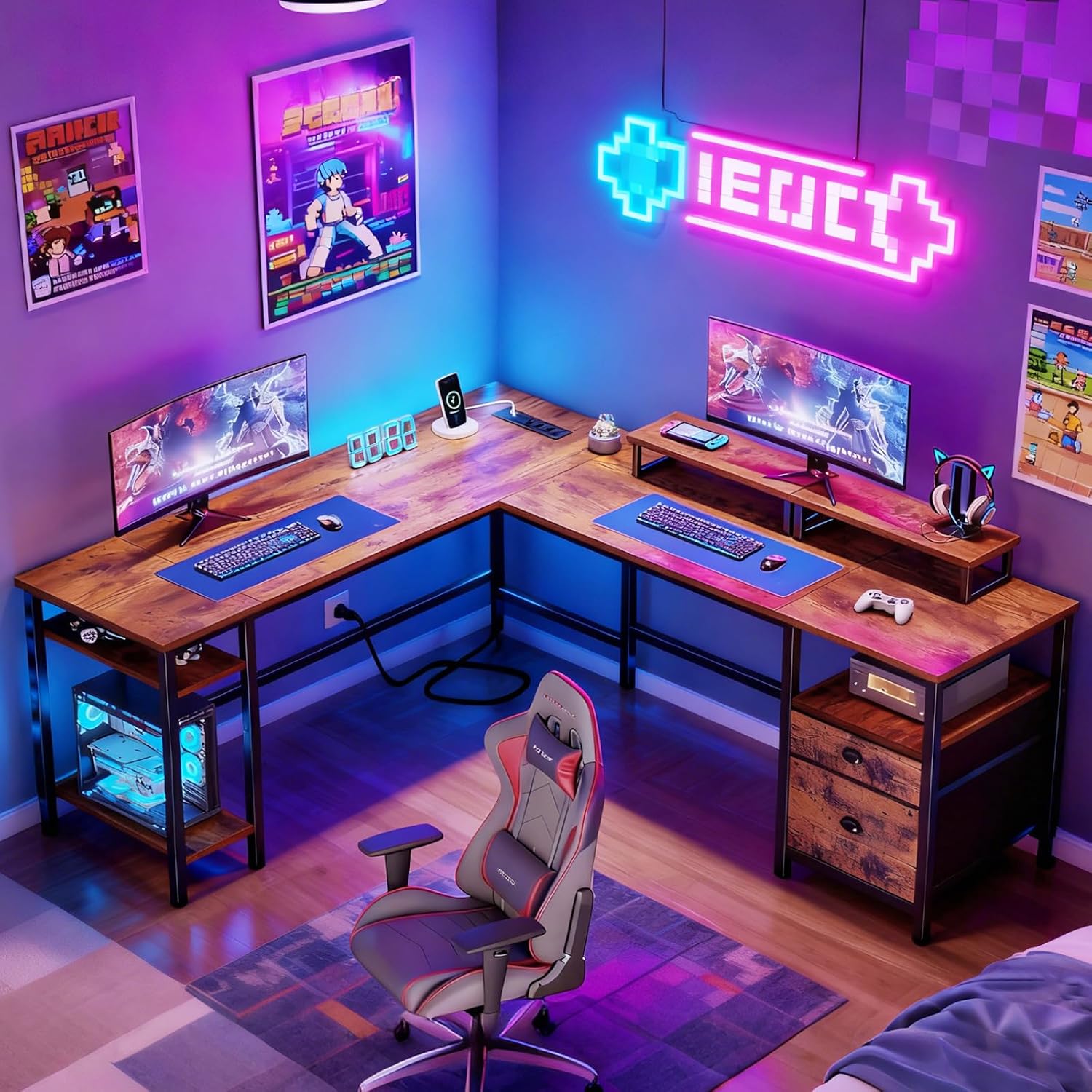 L-Shaped Desk with Outlets 168cm photo 2